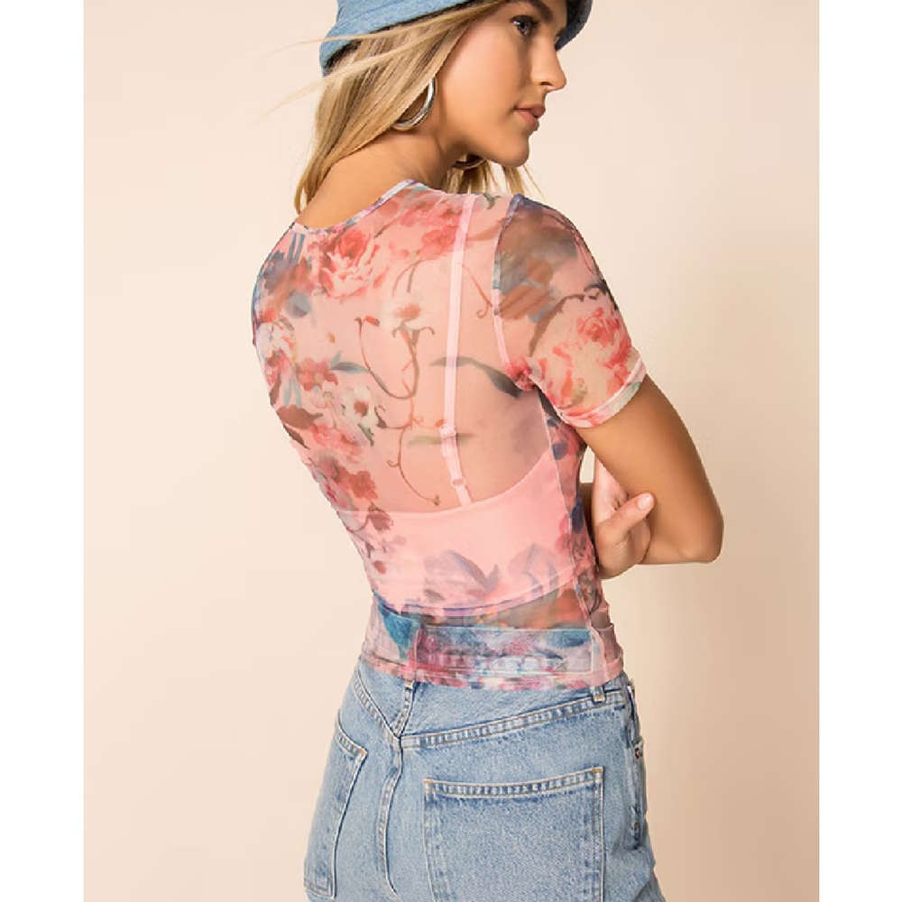 superdown Pink and Blue Fitted Simona sheer top